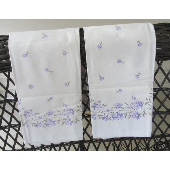 VTG Border Print Pillowcase Purple Bachelor Buttons and Bows Set/2 30"x22" READ - Picture 5 of 5